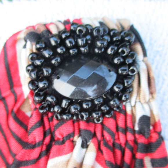 Badgley Mischka Midi Silk Dress Women’s 6 Red/Black Beaded Abstract Print Retro - Picture 4 of 16